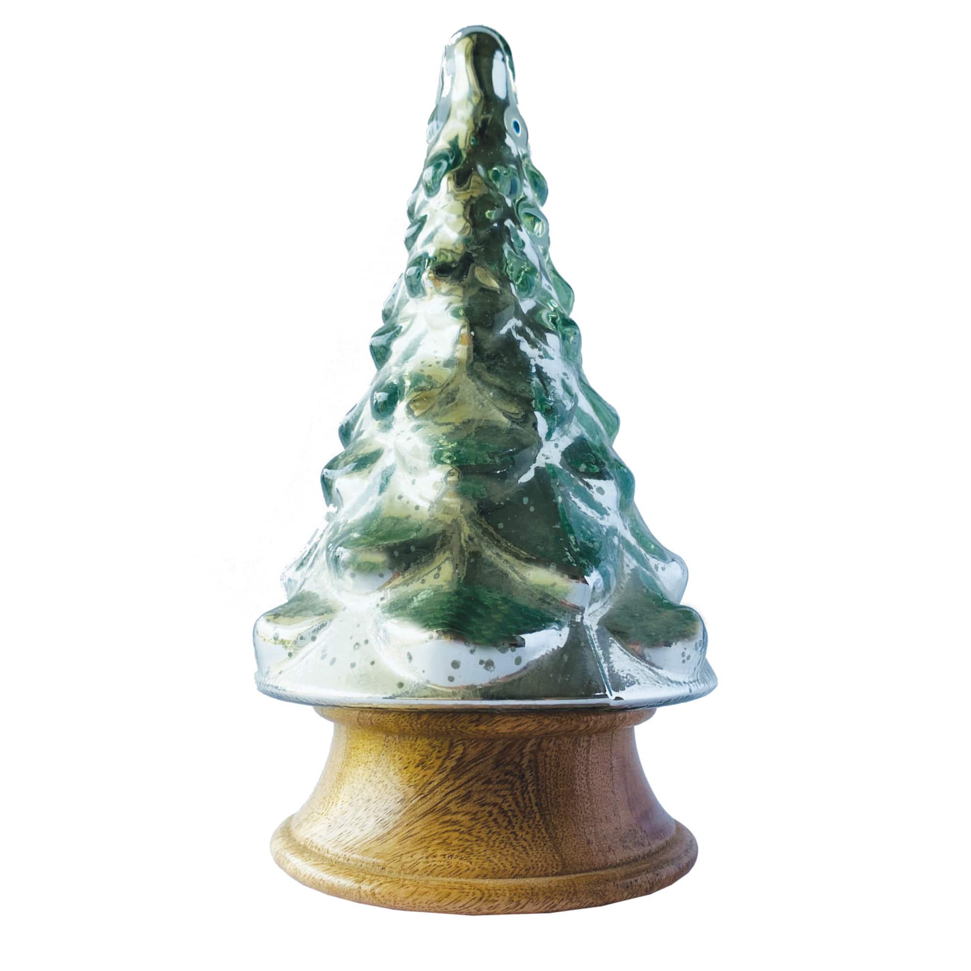 Hello Honey® 8" Silver Antique Embossed Mercury Glass Tree with Wood Base